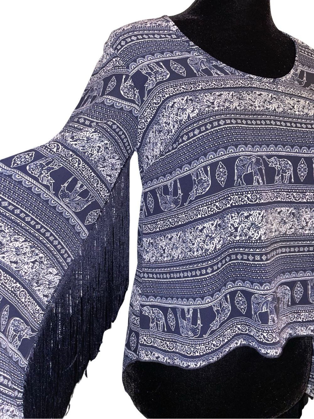 See You Monday Elephant Print Navy and White Long Sleeve Top